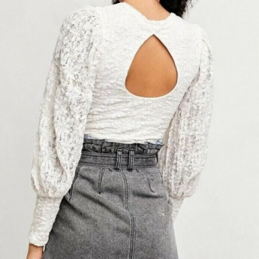 NWT Free People Y2K  Round Neck Long Puff Sleeve Top blouse tee